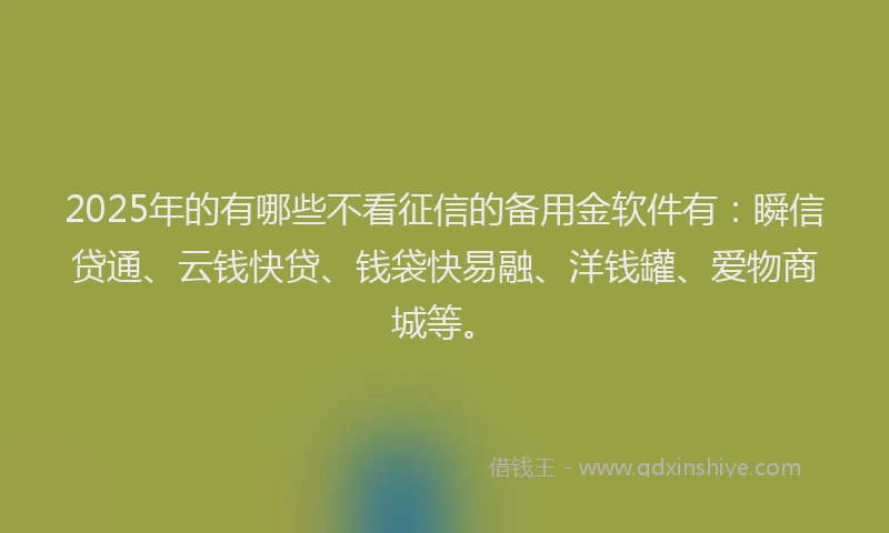2025年的有哪些不看征信的备用金软件有：瞬信贷通、云钱快贷、钱袋快易融、洋钱罐、爱物商城等。