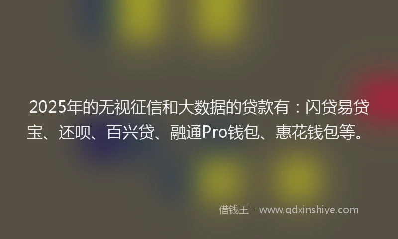 2025年的无视征信和大数据的贷款有：闪贷易贷宝、还呗、百兴贷、融通Pro钱包、惠花钱包等。