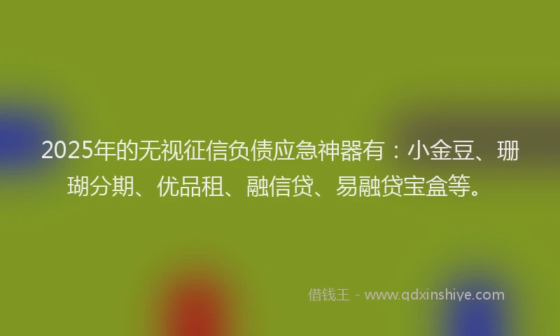 2025年的无视征信负债应急神器有：小金豆、珊瑚分期、优品租、融信贷、易融贷宝盒等。