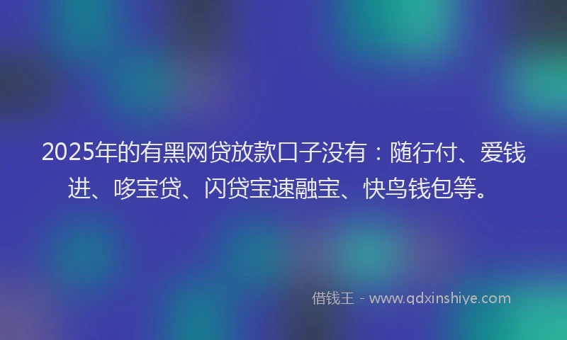 2025年的有黑网贷放款口子没有：随行付、爱钱进、哆宝贷、闪贷宝速融宝、快鸟钱包等。