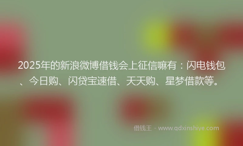 2025年的新浪微博借钱会上征信嘛有：闪电钱包、今日购、闪贷宝速借、天天购、星梦借款等。