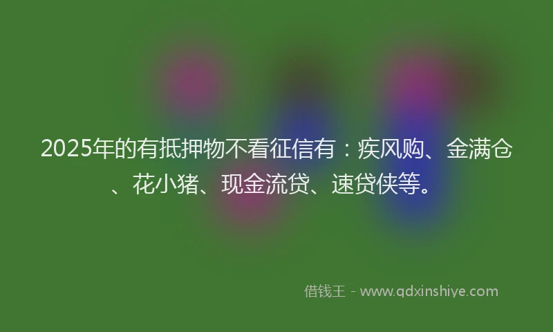 2025年的有抵押物不看征信有：疾风购、金满仓、花小猪、现金流贷、速贷侠等。