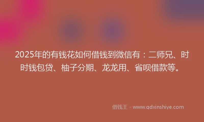 2025年的有钱花如何借钱到微信有：二师兄、时时钱包贷、柚子分期、龙龙用、省呗借款等。