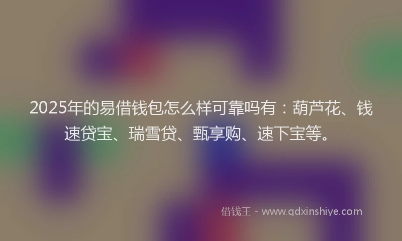 2025年的易借钱包怎么样可靠吗有：葫芦花、钱速贷宝、瑞雪贷、甄享购、速下宝等。