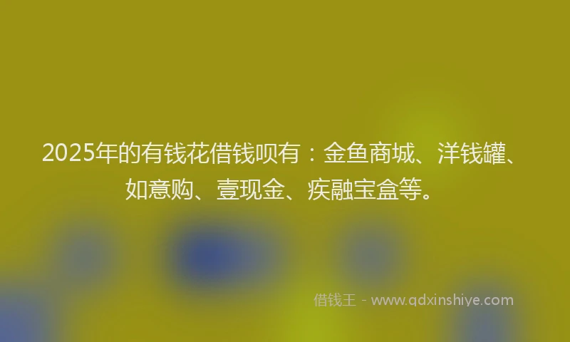 2025年的有钱花借钱呗有：金鱼商城、洋钱罐、如意购、壹现金、疾融宝盒等。