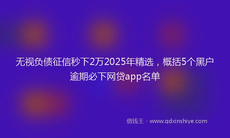 无视负债征信秒下2万2025年精选，概括5个黑户逾期必下网贷app名单