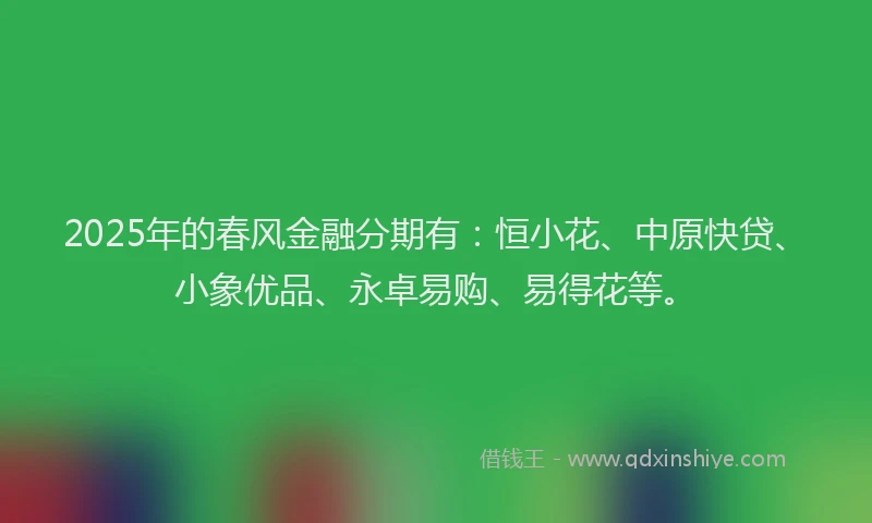 2025年的春风金融分期有：恒小花、中原快贷、小象优品、永卓易购、易得花等。