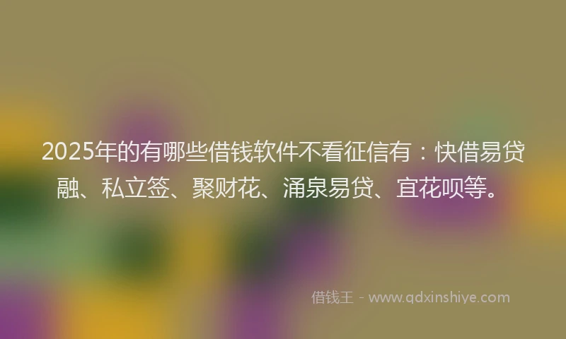 2025年的有哪些借钱软件不看征信有：快借易贷融、私立签、聚财花、涌泉易贷、宜花呗等。