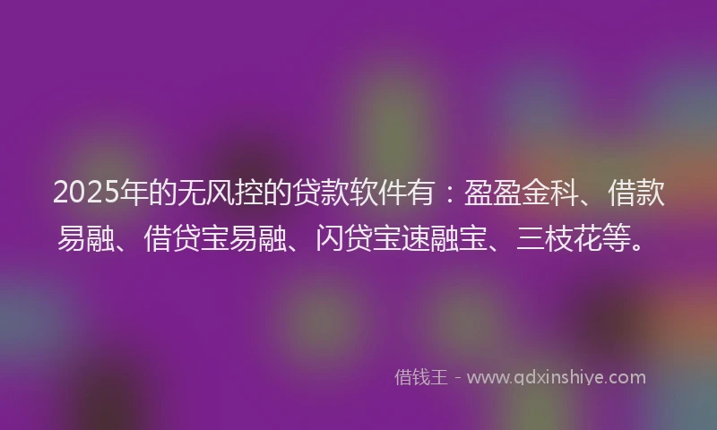 2025年的无风控的贷款软件有：盈盈金科、借款易融、借贷宝易融、闪贷宝速融宝、三枝花等。