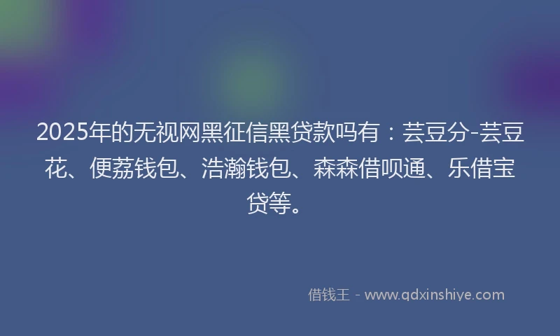 2025年的无视网黑征信黑贷款吗有：芸豆分-芸豆花、便荔钱包、浩瀚钱包、森森借呗通、乐借宝贷等。