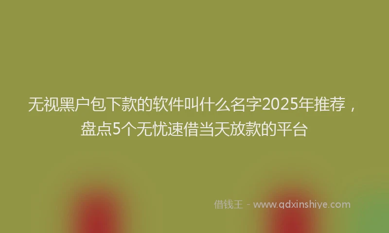 无视黑户包下款的软件叫什么名字2025年推荐，盘点5个无忧速借当天放款的平台