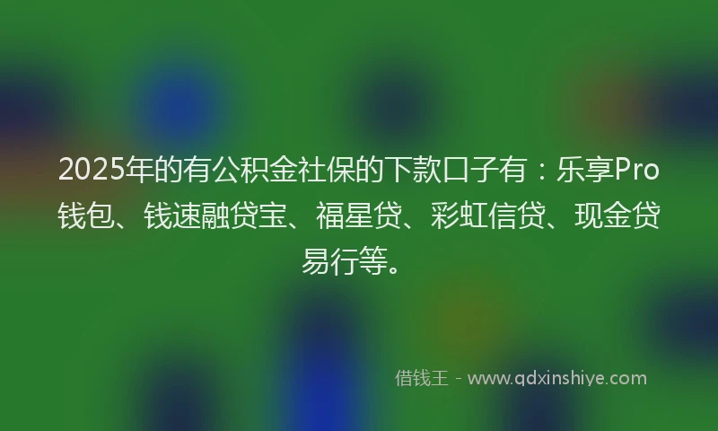 2025年的有公积金社保的下款口子有：乐享Pro钱包、钱速融贷宝、福星贷、彩虹信贷、现金贷易行等。
