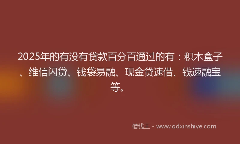 2025年的有没有贷款百分百通过的有：积木盒子、维信闪贷、钱袋易融、现金贷速借、钱速融宝等。