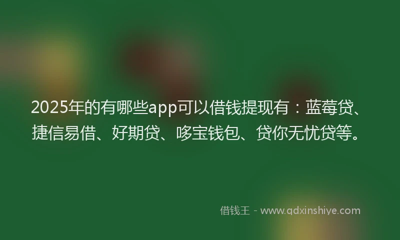 2025年的有哪些app可以借钱提现有：蓝莓贷、捷信易借、好期贷、哆宝钱包、贷你无忧贷等。