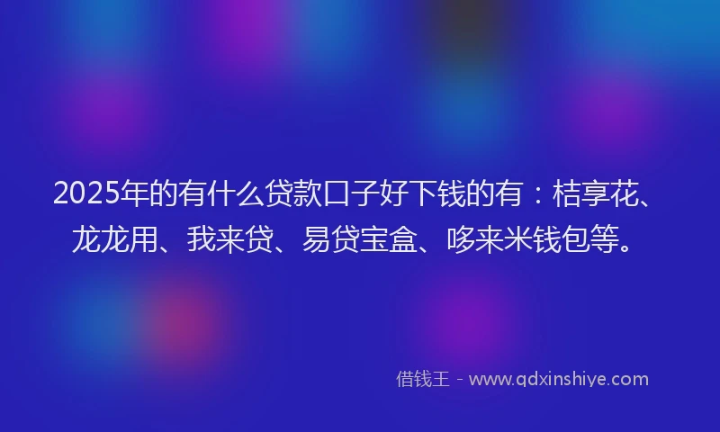 2025年的有什么贷款口子好下钱的有：桔享花、龙龙用、我来贷、易贷宝盒、哆来米钱包等。