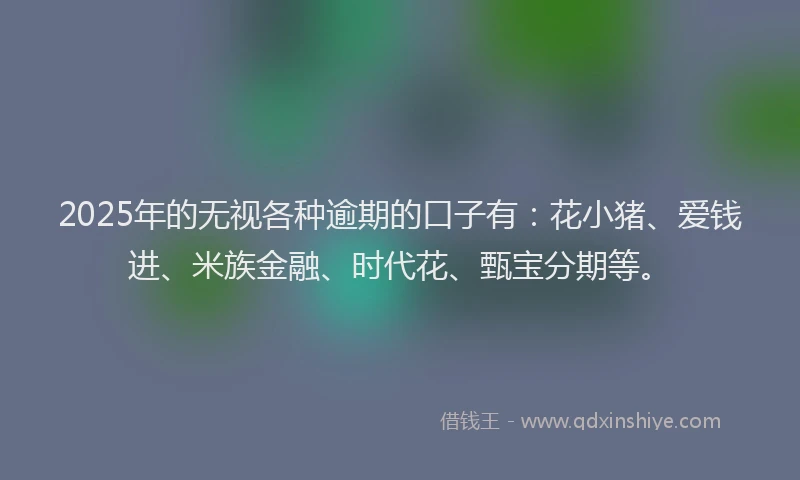 2025年的无视各种逾期的口子有：花小猪、爱钱进、米族金融、时代花、甄宝分期等。