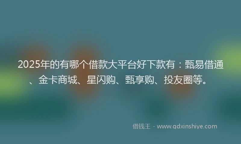 2025年的有哪个借款大平台好下款有：甄易借通、金卡商城、星闪购、甄享购、投友圈等。