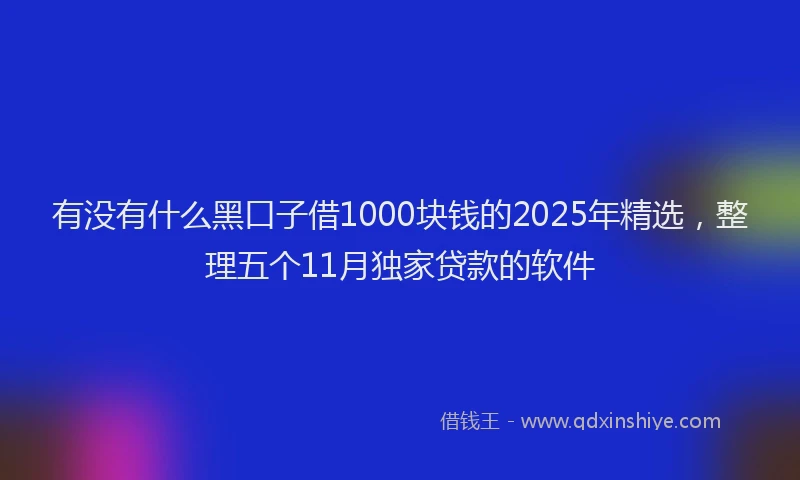 有没有什么黑口子借1000块钱的2025年精选，整理五个11月独家贷款的软件