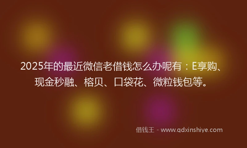 2025年的最近微信老借钱怎么办呢有：E享购、现金秒融、榕贝、口袋花、微粒钱包等。