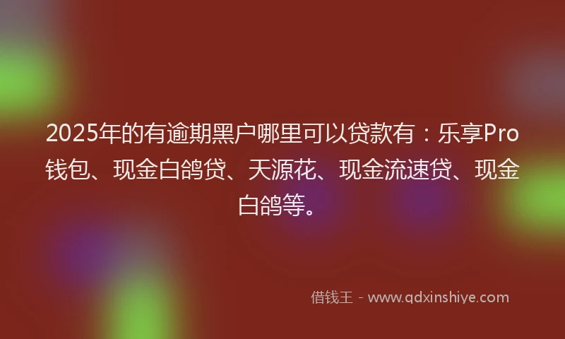 2025年的有逾期黑户哪里可以贷款有：乐享Pro钱包、现金白鸽贷、天源花、现金流速贷、现金白鸽等。