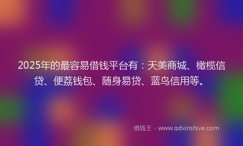 2025年的最容易借钱平台有：天美商城、橄榄信贷、便荔钱包、随身易贷、蓝鸟信用等。