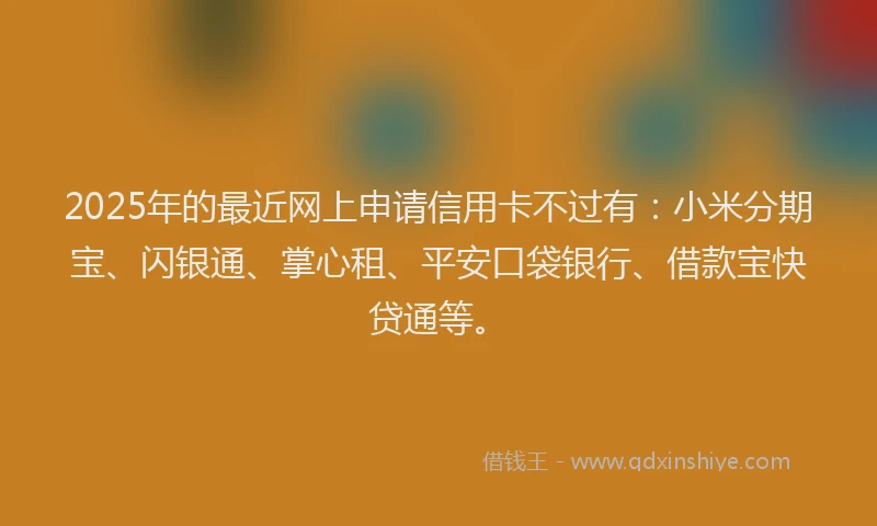 2025年的最近网上申请信用卡不过有：小米分期宝、闪银通、掌心租、平安口袋银行、借款宝快贷通等。
