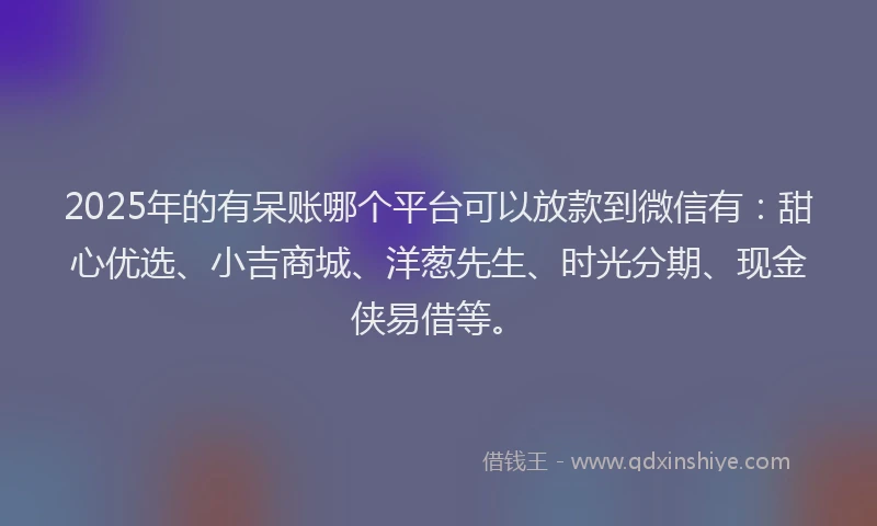 2025年的有呆账哪个平台可以放款到微信有：甜心优选、小吉商城、洋葱先生、时光分期、现金侠易借等。