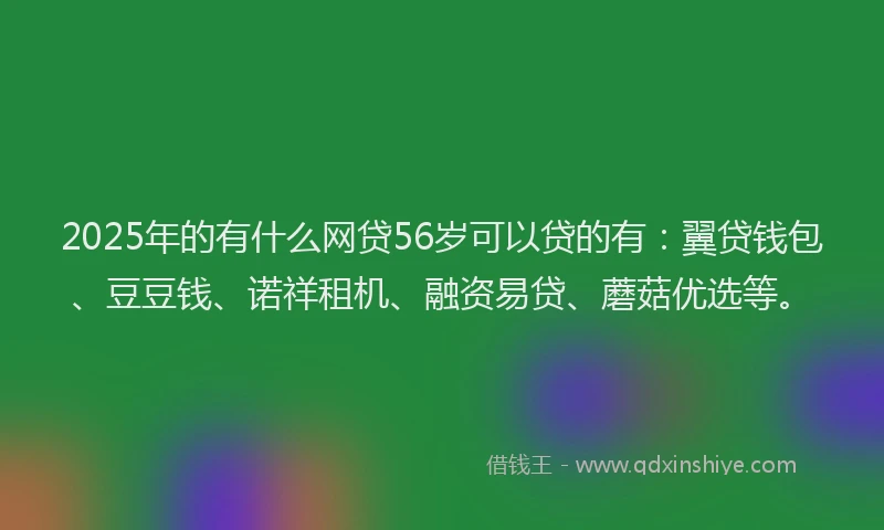 2025年的有什么网贷56岁可以贷的有：翼贷钱包、豆豆钱、诺祥租机、融资易贷、蘑菇优选等。
