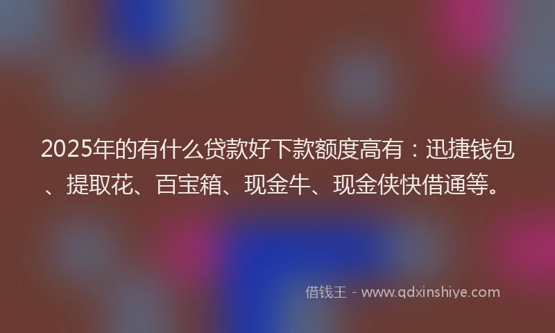 2025年的有什么贷款好下款额度高有：迅捷钱包、提取花、百宝箱、现金牛、现金侠快借通等。