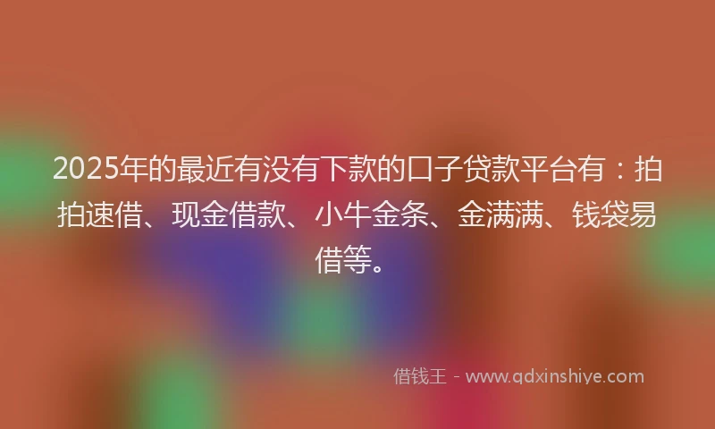 2025年的最近有没有下款的口子贷款平台有：拍拍速借、现金借款、小牛金条、金满满、钱袋易借等。