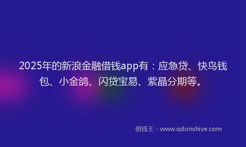 2025年的新浪金融借钱app有：应急贷、快鸟钱包、小金鸽、闪贷宝易、紫晶分期等。