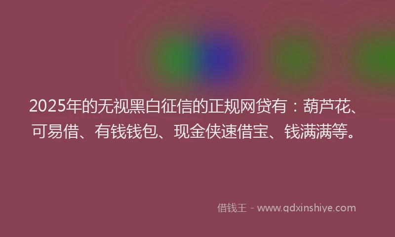 2025年的无视黑白征信的正规网贷有：葫芦花、可易借、有钱钱包、现金侠速借宝、钱满满等。