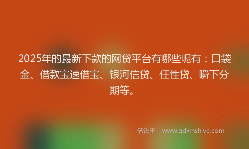 2025年的最新下款的网贷平台有哪些呢有：口袋金、借款宝速借宝、银河信贷、任性贷、瞬下分期等。