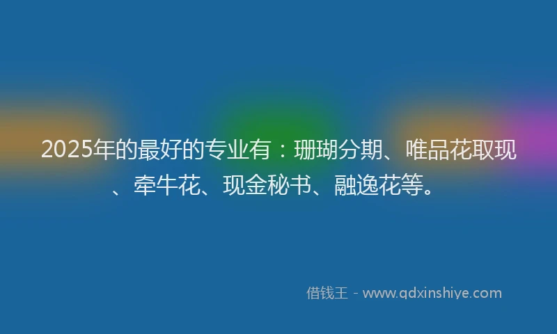2025年的最好的专业有：珊瑚分期、唯品花取现、牵牛花、现金秘书、融逸花等。