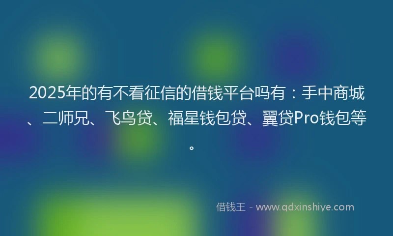 2025年的有不看征信的借钱平台吗有：手中商城、二师兄、飞鸟贷、福星钱包贷、翼贷Pro钱包等。
