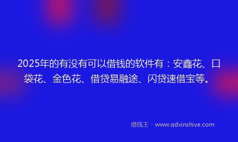 2025年的有没有可以借钱的软件有：安鑫花、口袋花、金色花、借贷易融途、闪贷速借宝等。