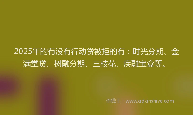 2025年的有没有行动贷被拒的有：时光分期、金满堂贷、树融分期、三枝花、疾融宝盒等。