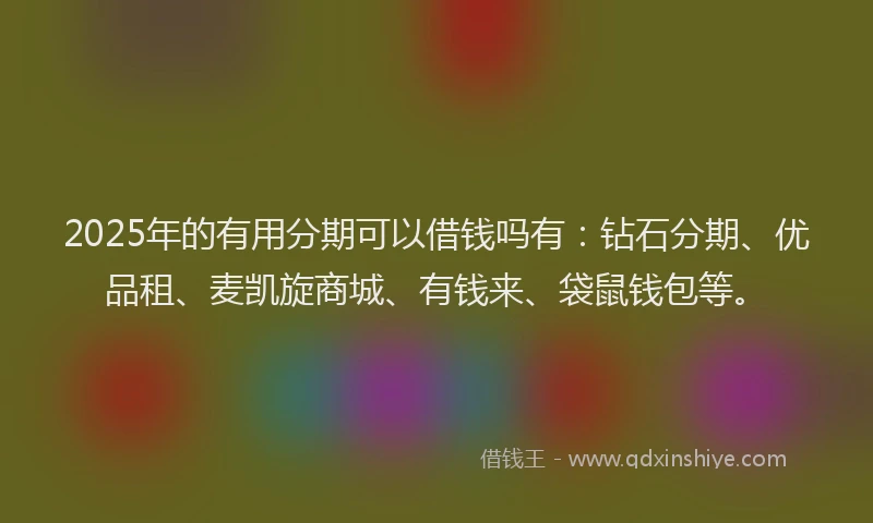 2025年的有用分期可以借钱吗有：钻石分期、优品租、麦凯旋商城、有钱来、袋鼠钱包等。