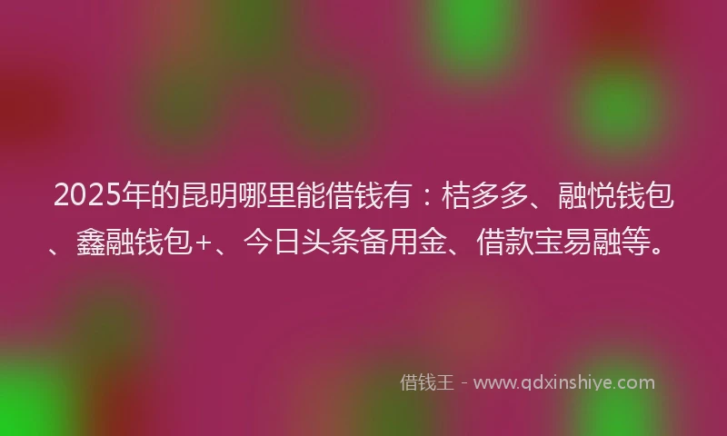 2025年的昆明哪里能借钱有：桔多多、融悦钱包、鑫融钱包+、今日头条备用金、借款宝易融等。
