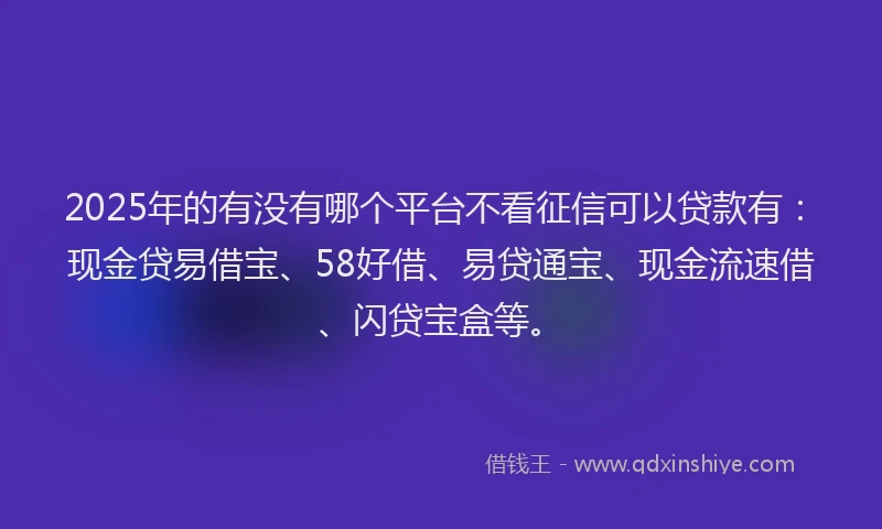 2025年的有没有哪个平台不看征信可以贷款有：现金贷易借宝、58好借、易贷通宝、现金流速借、闪贷宝盒等。