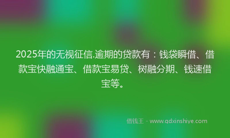 2025年的无视征信.逾期的贷款有：钱袋瞬借、借款宝快融通宝、借款宝易贷、树融分期、钱速借宝等。