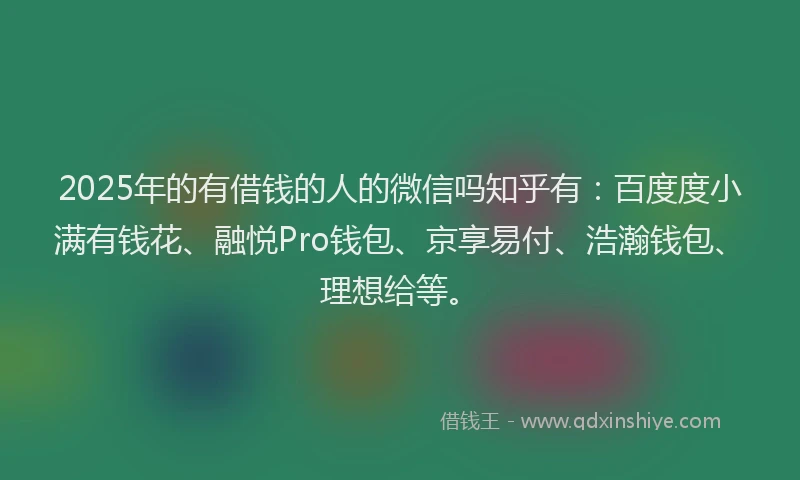 2025年的有借钱的人的微信吗知乎有：百度度小满有钱花、融悦Pro钱包、京享易付、浩瀚钱包、理想给等。