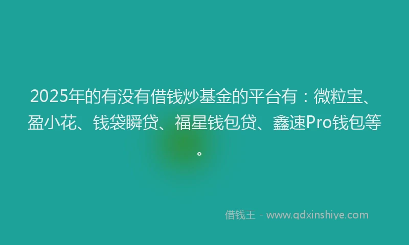 2025年的有没有借钱炒基金的平台有：微粒宝、盈小花、钱袋瞬贷、福星钱包贷、鑫速Pro钱包等。