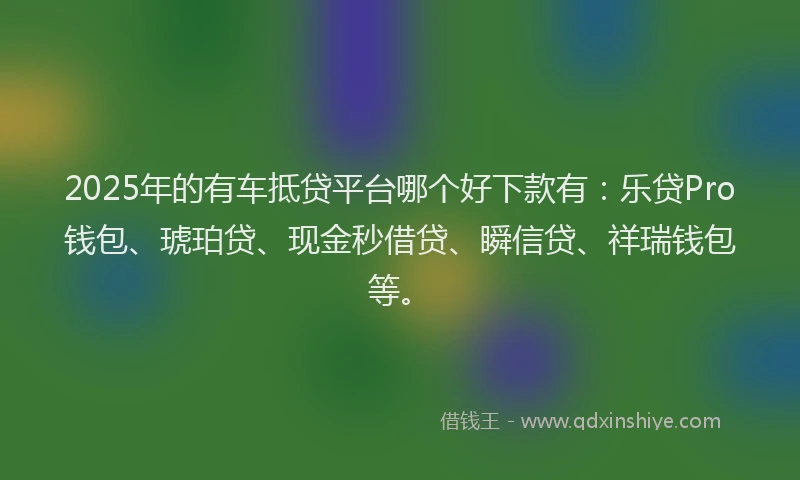 2025年的有车抵贷平台哪个好下款有：乐贷Pro钱包、琥珀贷、现金秒借贷、瞬信贷、祥瑞钱包等。