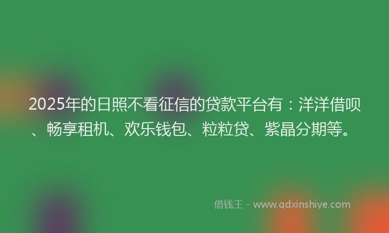 2025年的日照不看征信的贷款平台有：洋洋借呗、畅享租机、欢乐钱包、粒粒贷、紫晶分期等。