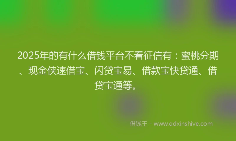2025年的有什么借钱平台不看征信有：蜜桃分期、现金侠速借宝、闪贷宝易、借款宝快贷通、借贷宝通等。