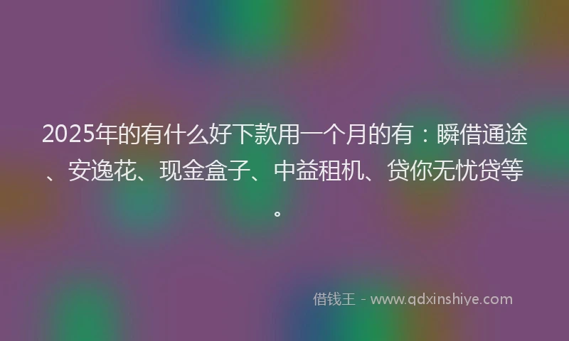 2025年的有什么好下款用一个月的有：瞬借通途、安逸花、现金盒子、中益租机、贷你无忧贷等。
