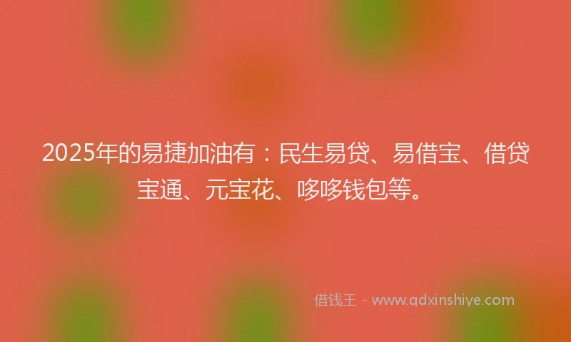 2025年的易捷加油有：民生易贷、易借宝、借贷宝通、元宝花、哆哆钱包等。