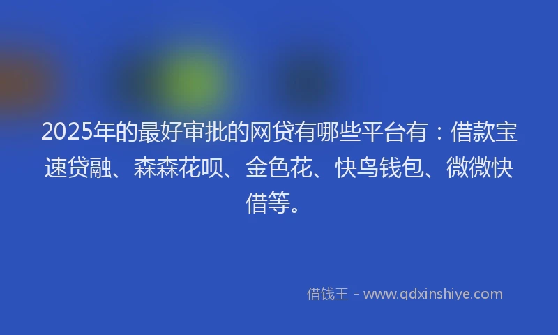 2025年的最好审批的网贷有哪些平台有：借款宝速贷融、森森花呗、金色花、快鸟钱包、微微快借等。