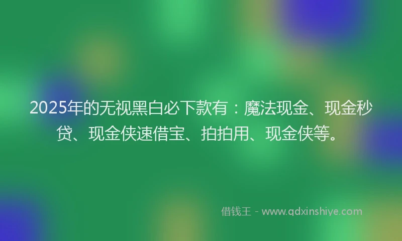 2025年的无视黑白必下款有：魔法现金、现金秒贷、现金侠速借宝、拍拍用、现金侠等。
